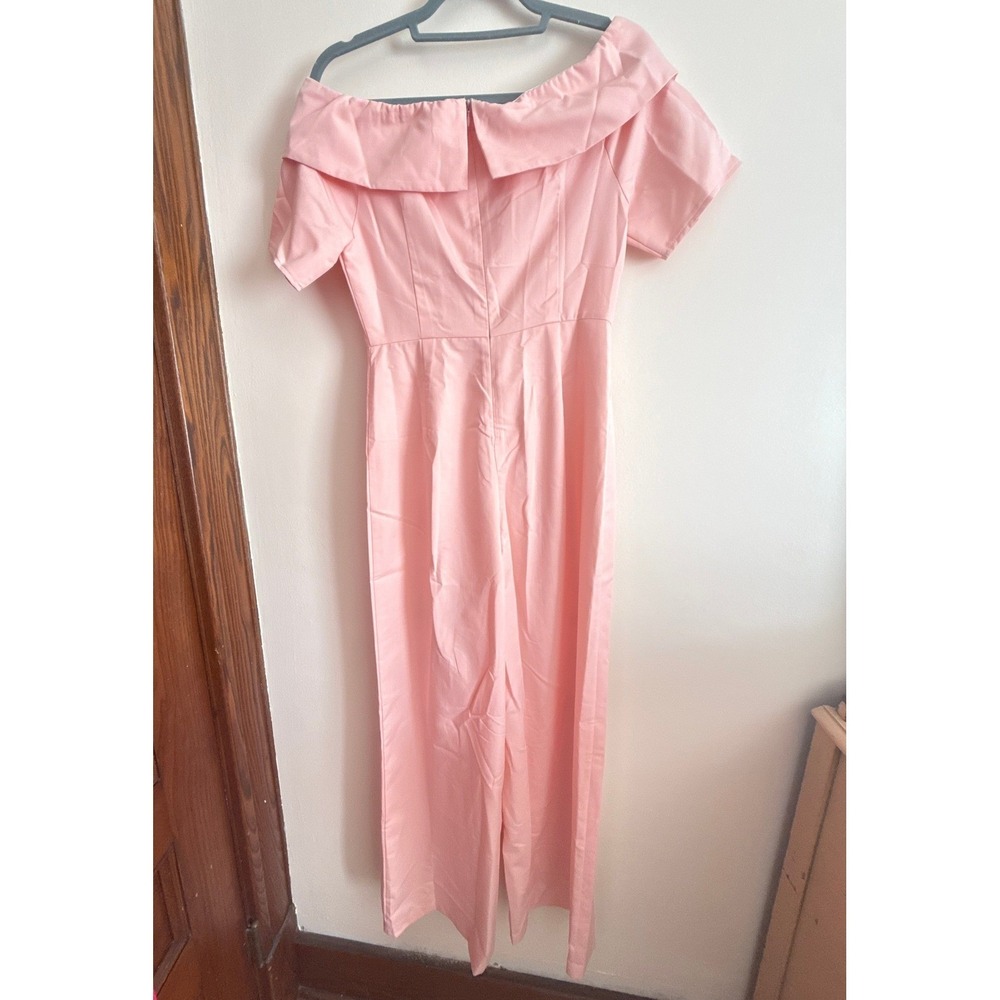 Pink Off The Shoulder Wide Leg Jumpsuit Floral Applique Formal Wedding Guest - Picture 6 of 8